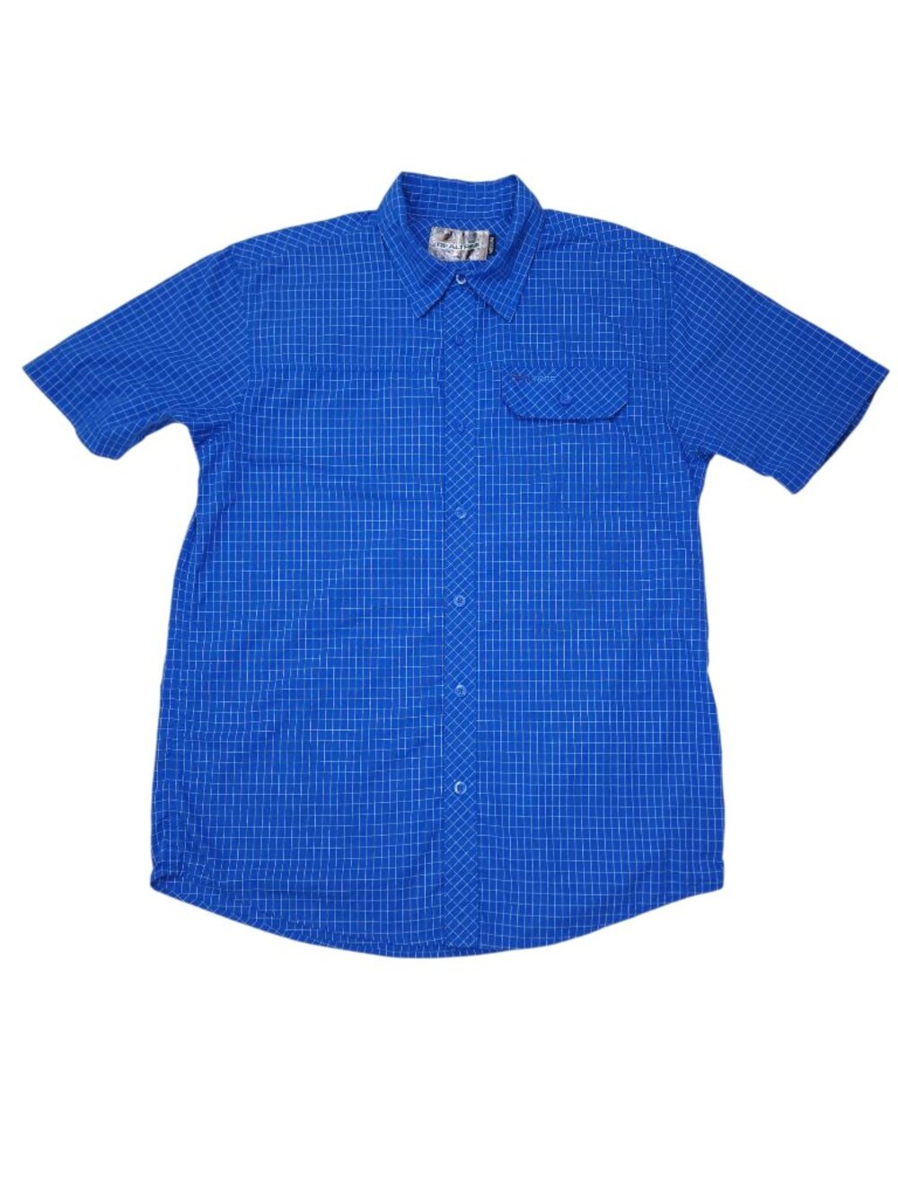 Realtree Mens M Short Sleeve Button Up Shirt Blue Plaid Lightweight Breathable